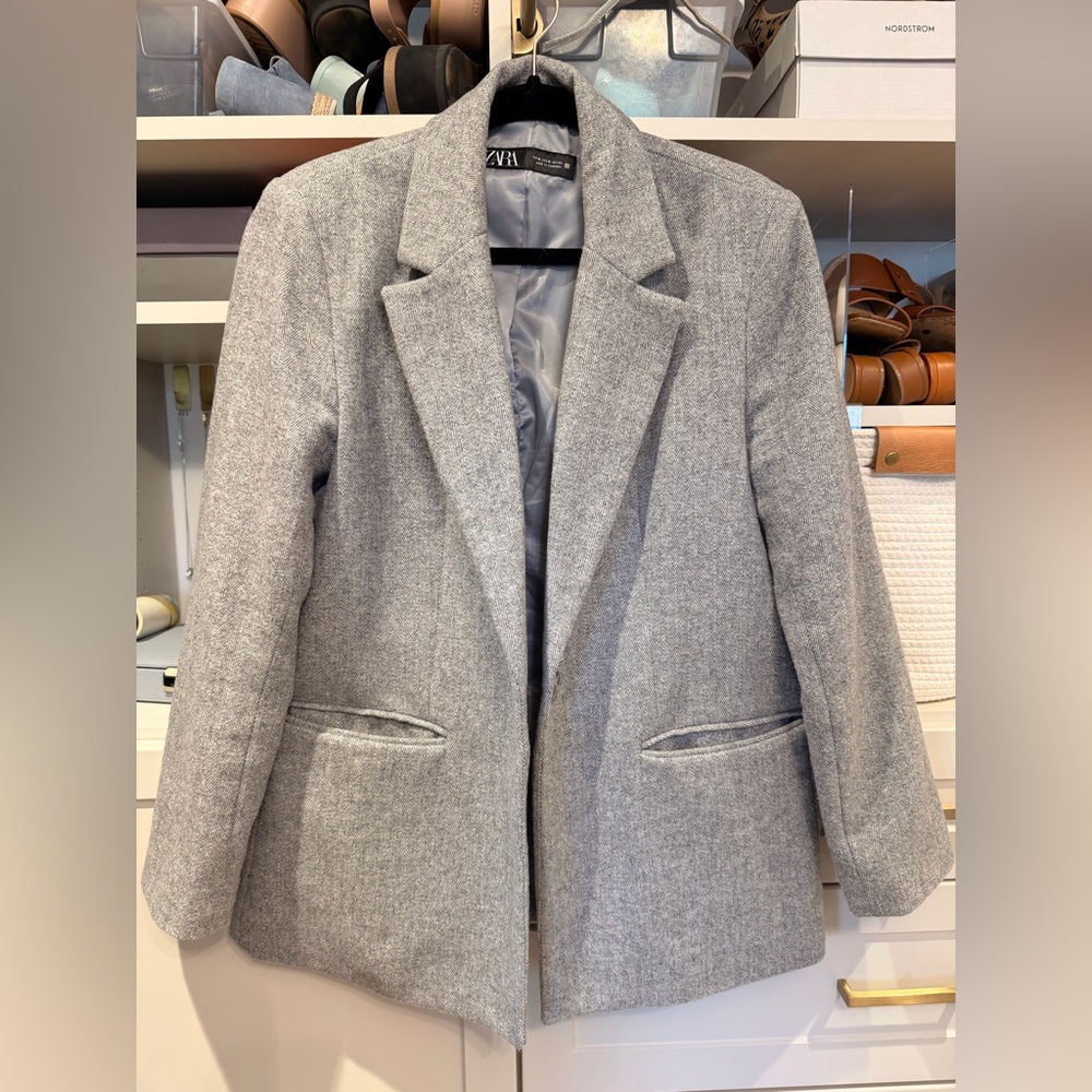 Zara Women's Over Sized Gray Wool-Blend Tailored Coat/Blazer - Brand New